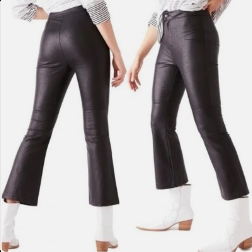 Free People BOHO high rise sasha black vegan leather cropped kick flare pants 29